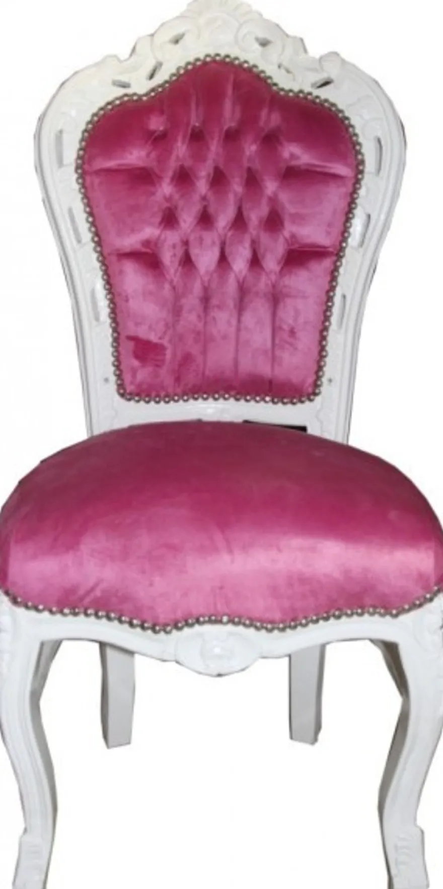 Casa Padrino Barock Esszimmer Stuhl Rosa / Weiß - Möbel