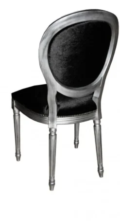 Casa Padrino Barock Esszimmer Stuhl Schwarz / Silber - Designer Stuhl - Luxus Qualität