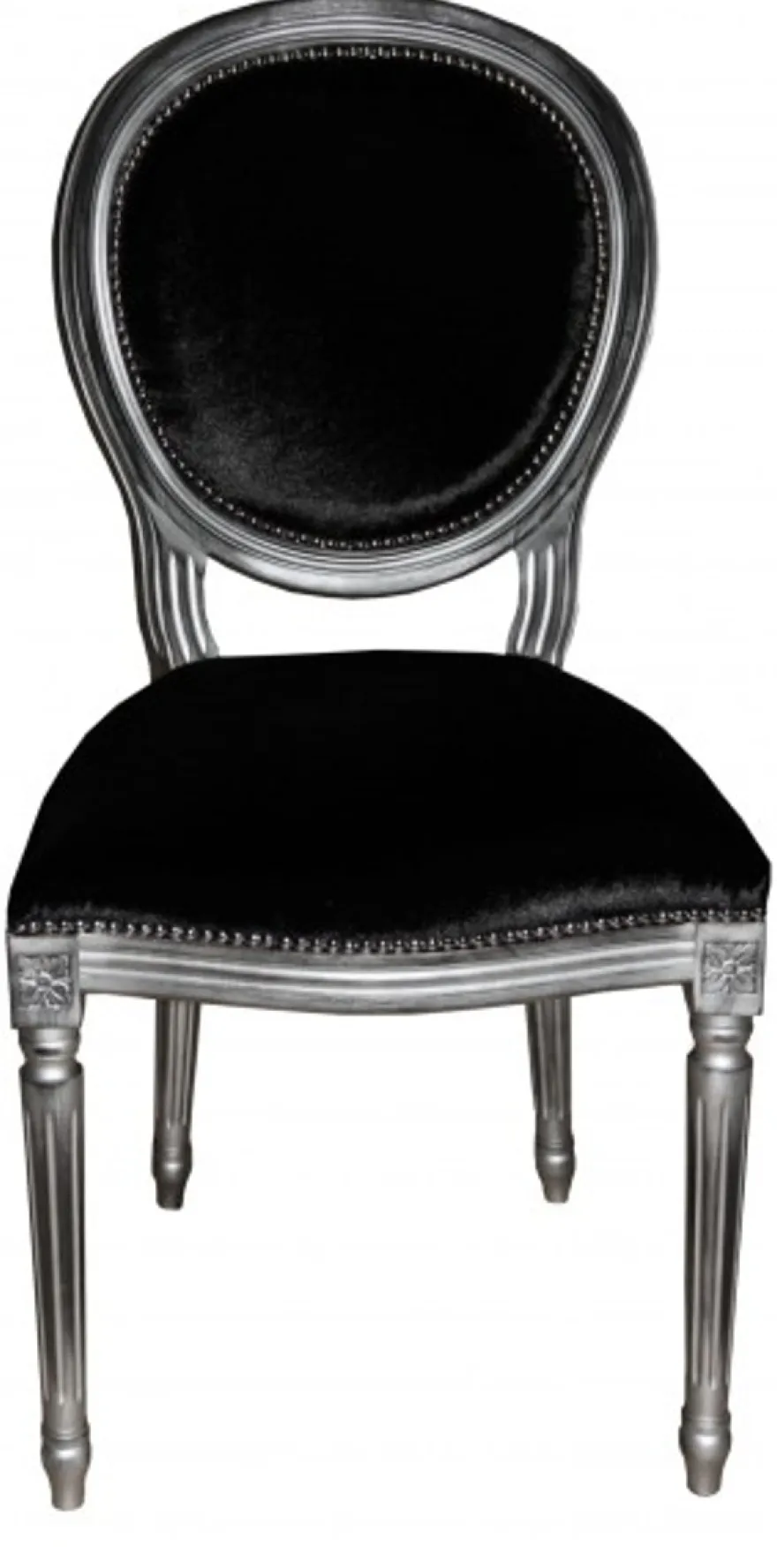 Casa Padrino Barock Esszimmer Stuhl Schwarz / Silber - Designer Stuhl - Luxus Qualität