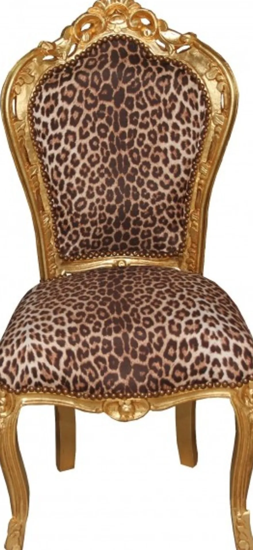 Casa Padrino Barock Esszimmer Set Leopard/Gold - Esstisch + 6 Stühle ohne Armlehnen