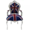 Casa Padrino Barock Esszimmer Stuhl mit Armlehnen Union Jack / Silber - Möbel Antik Stil