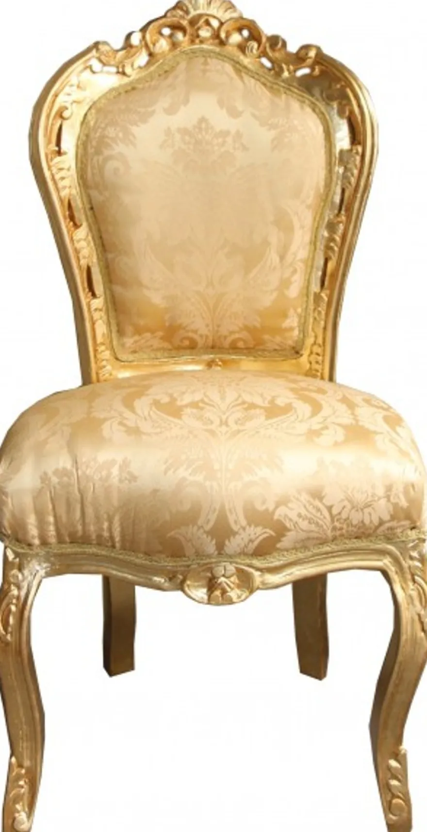 Casa Padrino Barock Esszimmer Stuhl Gold Blumen Muster / Gold ohne Armlehnen - Antik Möbel