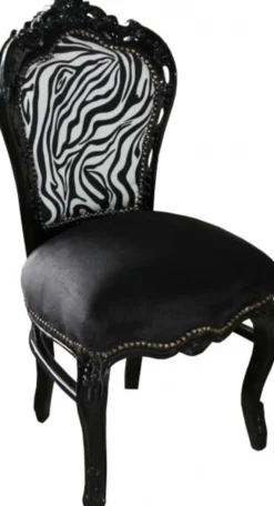 Casa Padrino Barock Esszimmer Stuhl ohne Armlehnen Schwarz/Zebra/Schwarz - Antik Möbel Zebra
