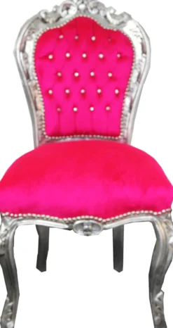 Casa Padrino Barock Esszimmer Stuhl Pink / Silber mit Bling Bling Glitzersteinen - Möbel Barock Stühle