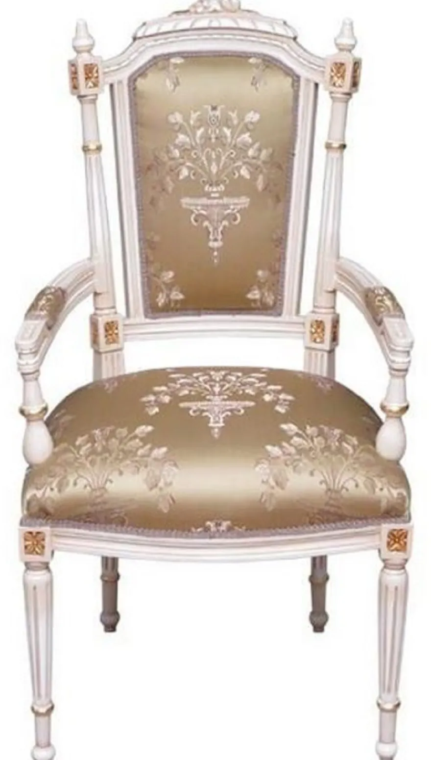 Casa Padrino Barock Esszimmerstuhl Gold / Cremefarben / Gold - Handgefertigter Antik Stil Stuhl mit Armlehnen - Esszimmer Möbel im Barockstil