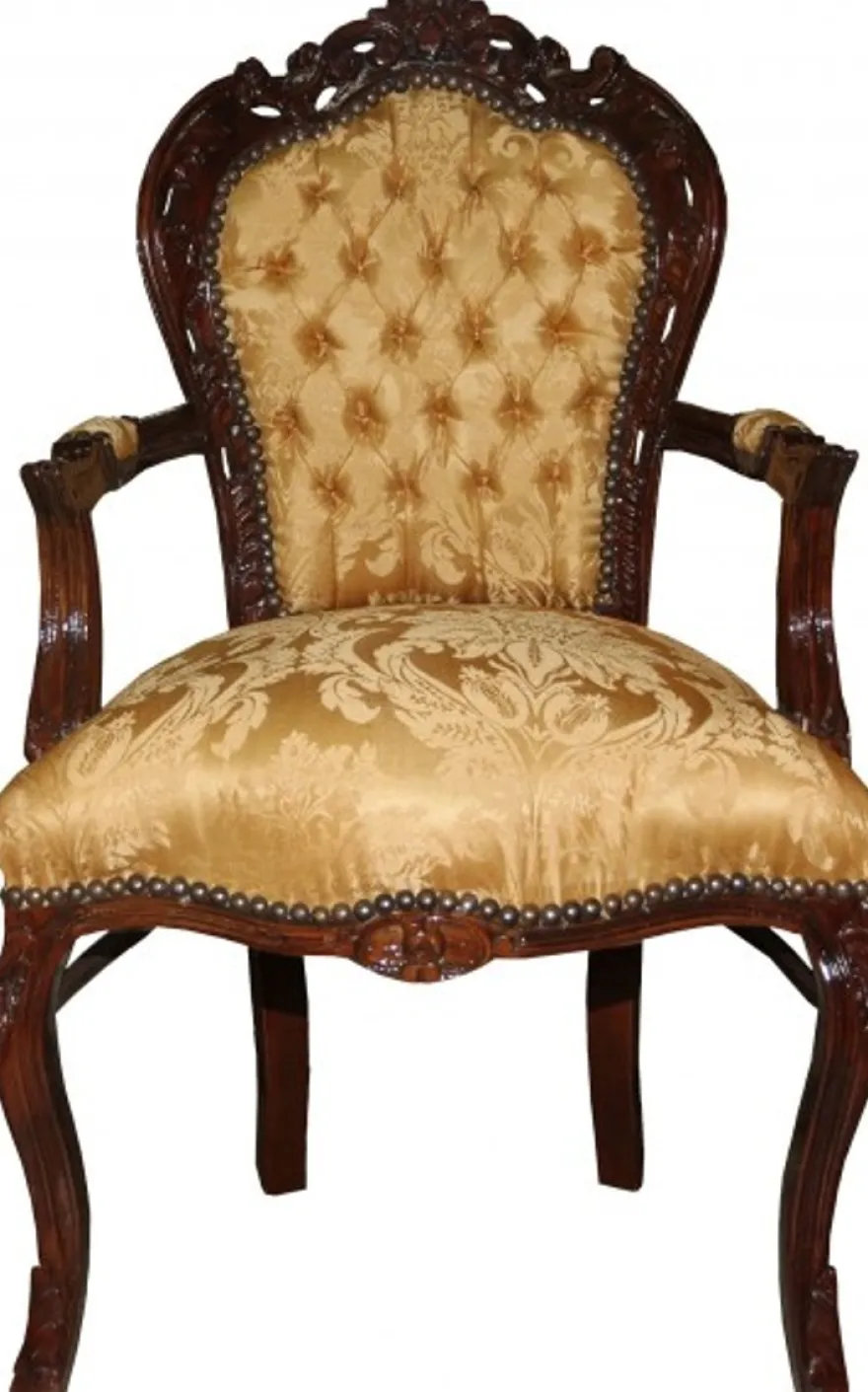 Casa Padrino Barock Esszimmerstuhl Gold Blumen Muster / Braun mit Armlehnen - Limited Edition