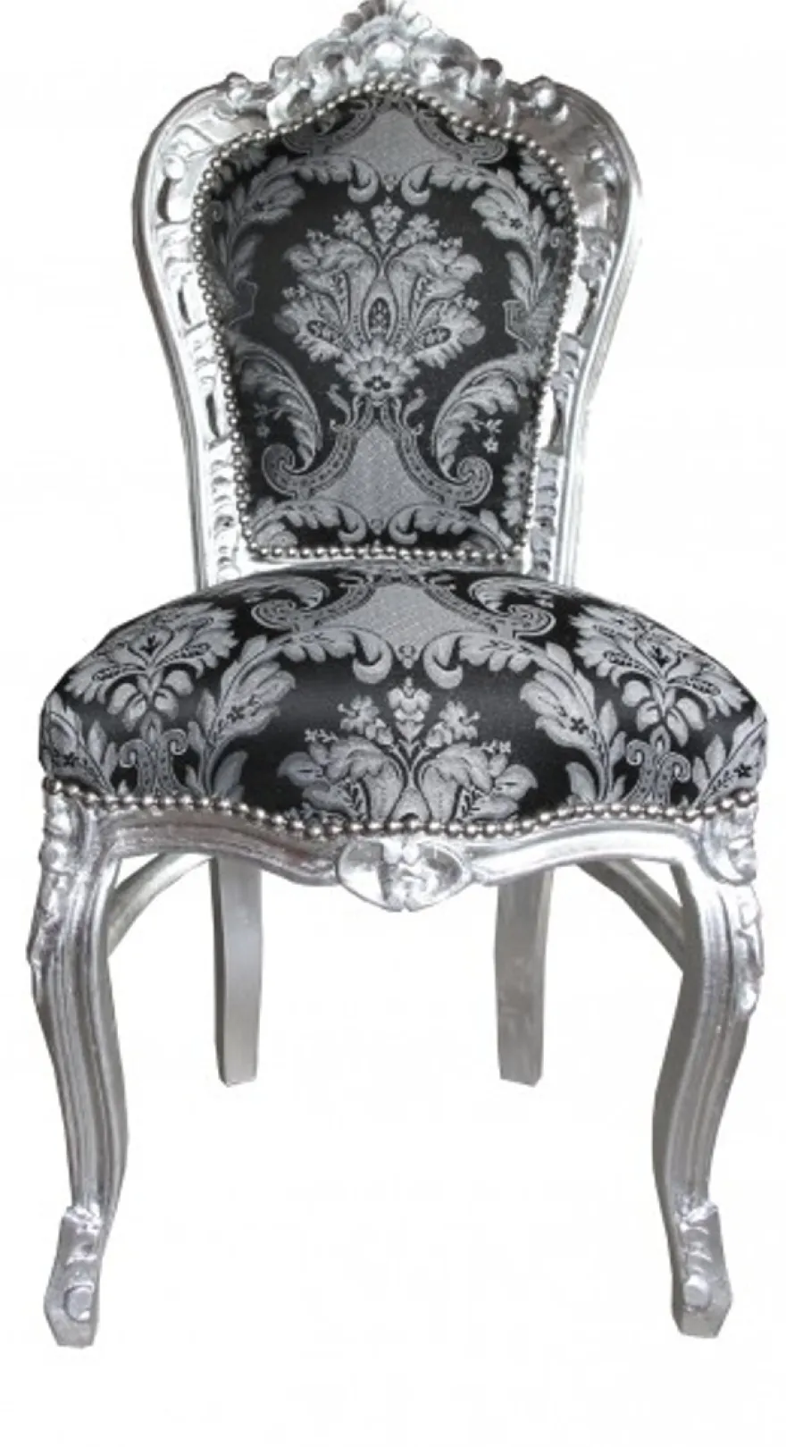 Casa Padrino Barock Esszimmer Stuhl ohne Armlehnen Schwarz Muster / Silber - Antik Stil Möbel