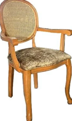 Casa Padrino Barock Esszimmerstuhl Khaki / Naturfarben - Handgefertigter Antik Stil Stuhl mit Armlehnen - Esszimmer Möbel im Barockstil