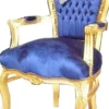 Casa Padrino Barock Esszimmerstuhl Royalblau / Gold mit Armlehnen - Stuhl - Barockstuhl - Möbel