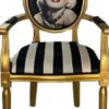 Casa Padrino Barock Esszimmerstuhl Marilyn Monroe Schwarz / Weiß / Gold - Handgefertigter Antik Stil Stuhl mit Armlehnen - Esszimmer Möbel im Barockstil
