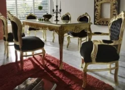 Casa Padrino Barock Esszimmer Set im Antik Stil - Esstisch und 6 Stühle in Schwarz / Gold - 200 cm x 88 cm x 84 cm