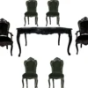 Casa Padrino Barock Esszimmer Set Schwarz/Schwarz - Esstisch + 6 Stühle