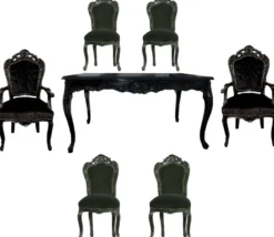 Casa Padrino Barock Esszimmer Set Schwarz/Schwarz - Esstisch + 6 Stühle