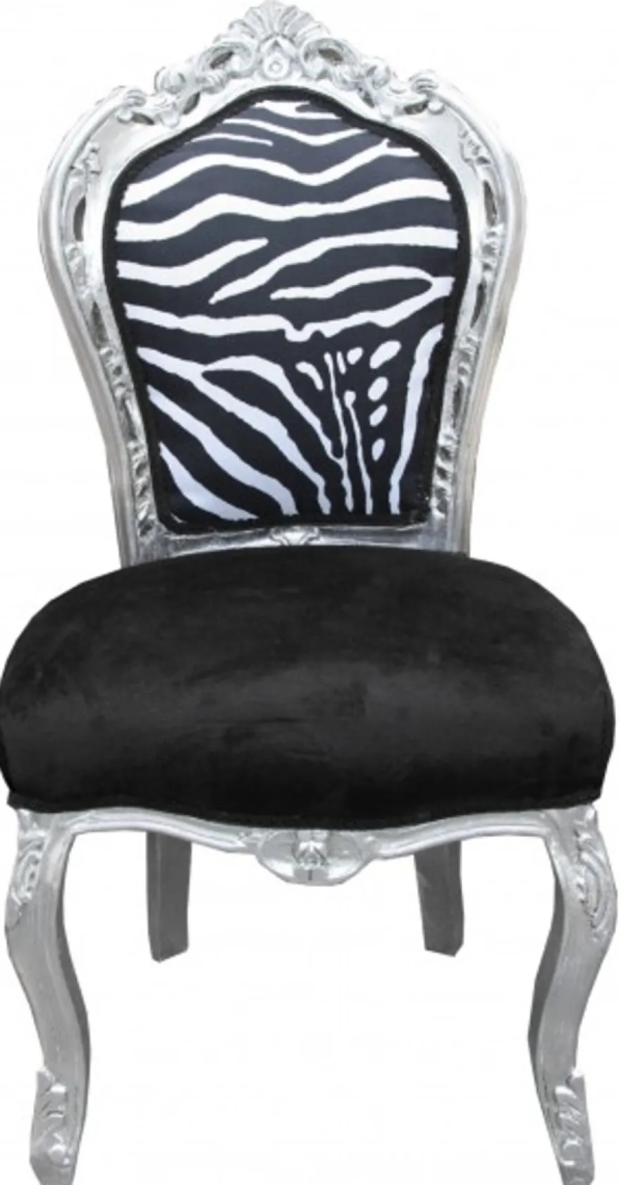 Casa Padrino Barock Esszimmer Stuhl Schwarz / Weiß / Silber ohne Armlehnen - Antik Möbel Zebra