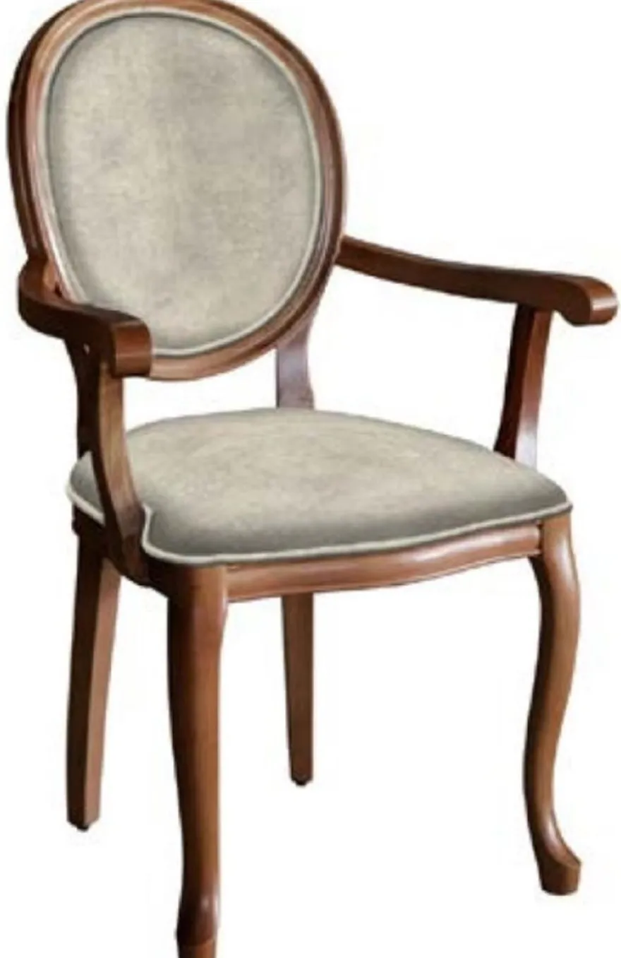Casa Padrino Barock Esszimmerstuhl Grau / Braun - Handgefertigter Antik Stil Stuhl mit Armlehnen - Esszimmer Möbel im Barockstil