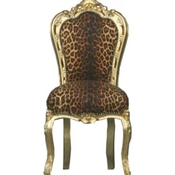 Casa Padrino Barock Esszimmer Stuhl Leopard / Gold - Möbel