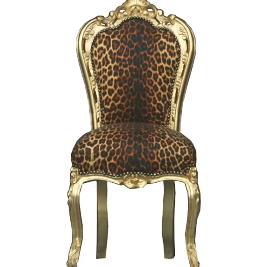 Casa Padrino Barock Esszimmer Stuhl Leopard / Gold - Möbel