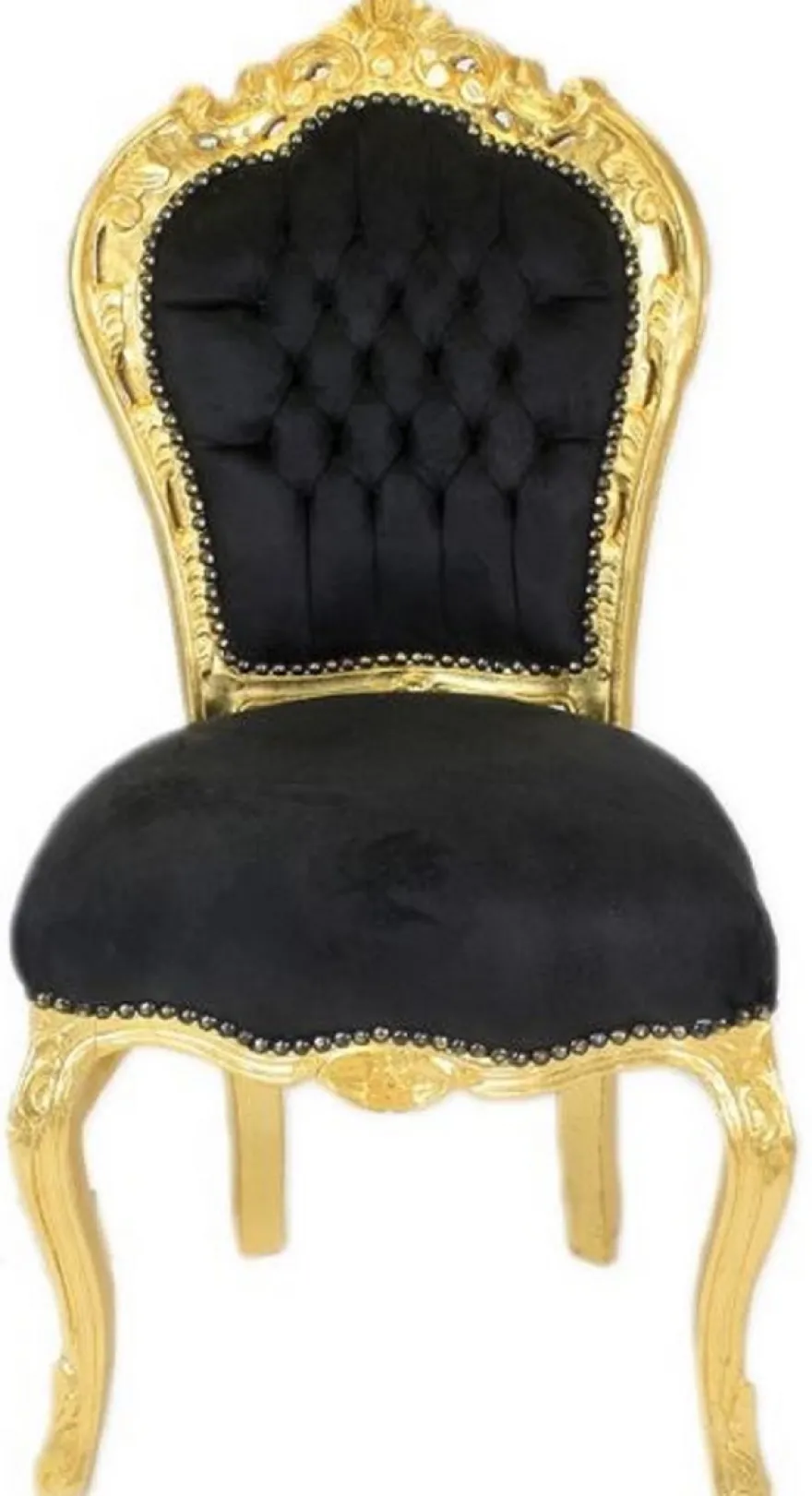 Casa Padrino Barock Esszimmer Stuhl Schwarz / Gold - Handgefertigter Antik Stil Stuhl mit edlem Samtstoff - Esszimmer Möbel im Barockstil - Barock Möbel