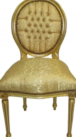 Casa Padrino Barock Esszimmer Stuhl Gold Muster / Gold Mod2 Rund