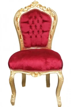 Casa Padrino Barock Esszimmer Stuhl Bordeaux / Gold ohne Armlehnen - Antik Möbel