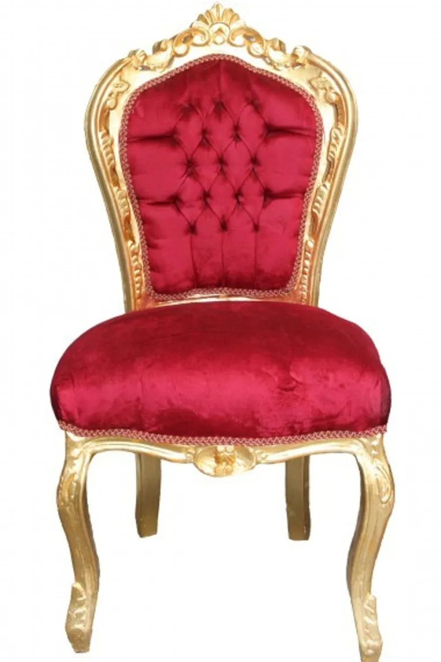 Casa Padrino Barock Esszimmer Stuhl Bordeaux / Gold ohne Armlehnen - Antik Möbel