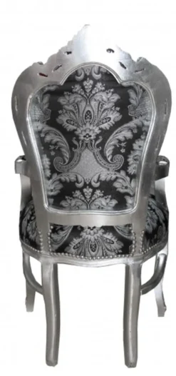 Casa Padrino Barock Esszimmer mit Armlehnen Schwarz Muster / Silber - Antik Stil Möbel