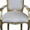 Casa Padrino Barock Esszimmer Stuhl mit Armlehnen Weiss / Gold - Designer Stuhl - Luxus Qualität