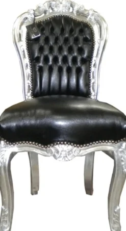 Casa Padrino Barock Esszimmer Stuhl Schwarz Lederoptik / Silber