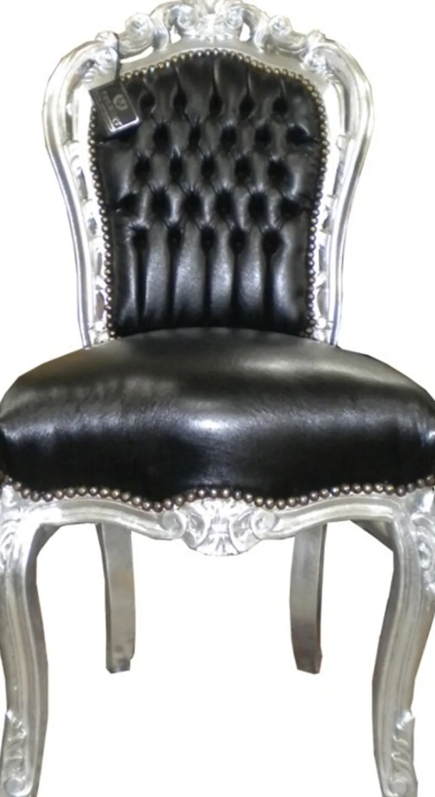 Casa Padrino Barock Esszimmer Stuhl Schwarz Lederoptik / Silber