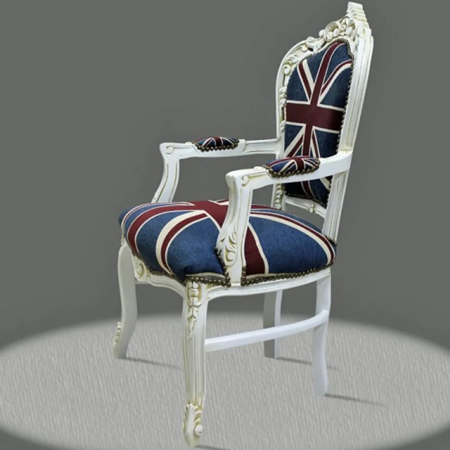 Casa Padrino Barock Esszimmer mit Armlehnen Union Jack / Antikstil Weiß - Antik Stil