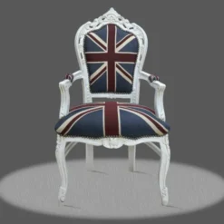 Casa Padrino Barock Esszimmer mit Armlehnen Union Jack / Antikstil Weiß - Antik Stil