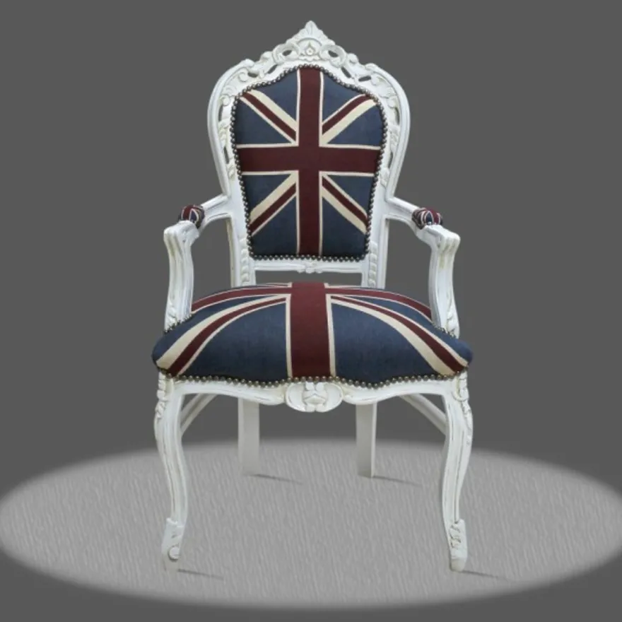 Casa Padrino Barock Esszimmer mit Armlehnen Union Jack / Antikstil Weiß - Antik Stil