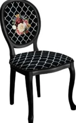 Casa Padrino Barock Esszimmerstuhl Schwarz / Weiß / Mehrfarbig - Handgefertigter Antik Stil Stuhl - Esszimmer Möbel im Barockstil