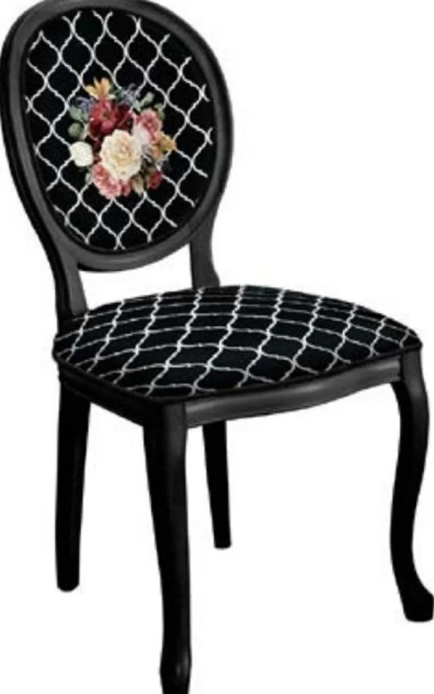 Casa Padrino Barock Esszimmerstuhl Schwarz / Weiß / Mehrfarbig - Handgefertigter Antik Stil Stuhl - Esszimmer Möbel im Barockstil