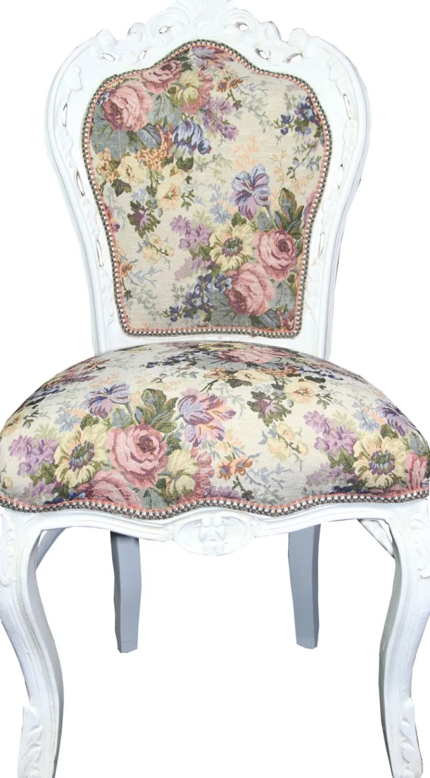 Casa Padrino Barock Esszimmer Stuhl Blumen Muster / Antik Weiss Mod 2 - Antik Stil Möbel