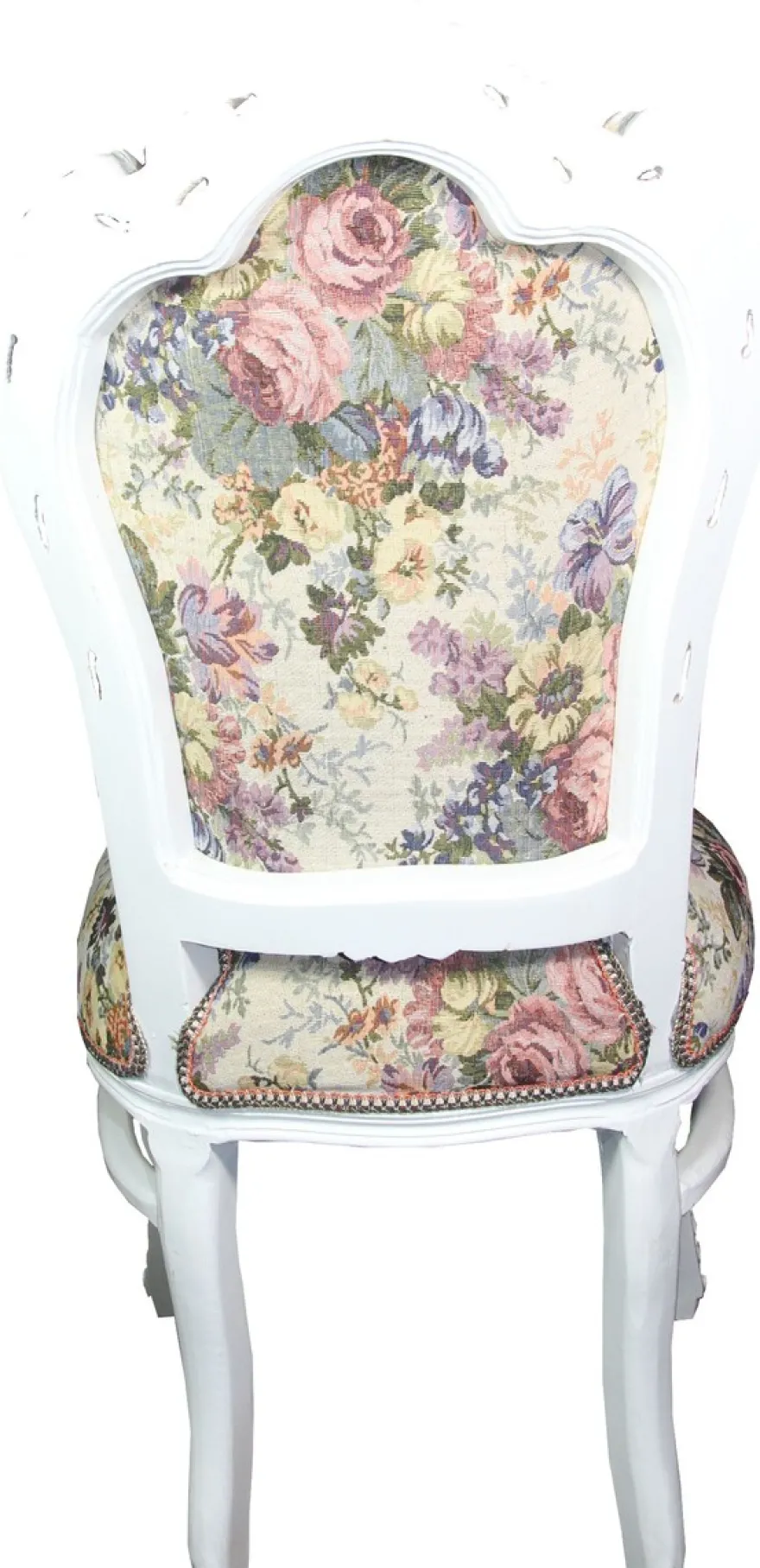 Casa Padrino Barock Esszimmer Stuhl Blumen Muster / Antik Weiss Mod 2 - Antik Stil Möbel
