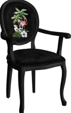 Casa Padrino Barock Esszimmerstuhl Schwarz / Mehrfarbig - Handgefertigter Antik Stil Stuhl mit Armlehnen - Esszimmer Möbel im Barockstil