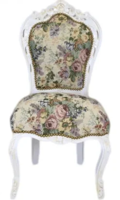 Casa Padrino Barock Esszimmer Stuhl Blumen Muster / Antik Weiss - Antik Stil Möbel