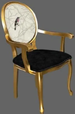 Casa Padrino Barock Esszimmerstuhl Schwarz / Mehrfarbig / Gold - Handgefertigter Antik Stil Stuhl mit Armlehnen - Esszimmer Möbel im Barockstil