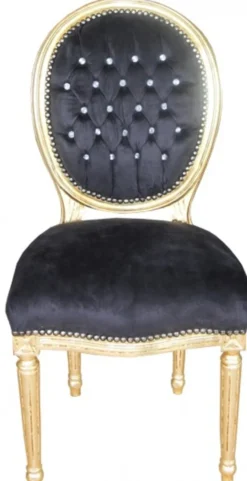 Casa Padrino Barock Esszimmer Stuhl Schwarz / Gold Rund mit Bling Bling Steinen Mod2