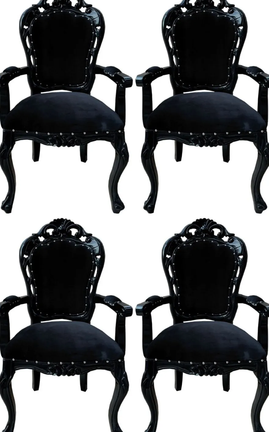 Casa Padrino Barock Esszimmerstuhl 4er Set Schwarz - Handgefertigte Antik Stil Stühle mit Armlehnen - Barock Esszimmer Möbel