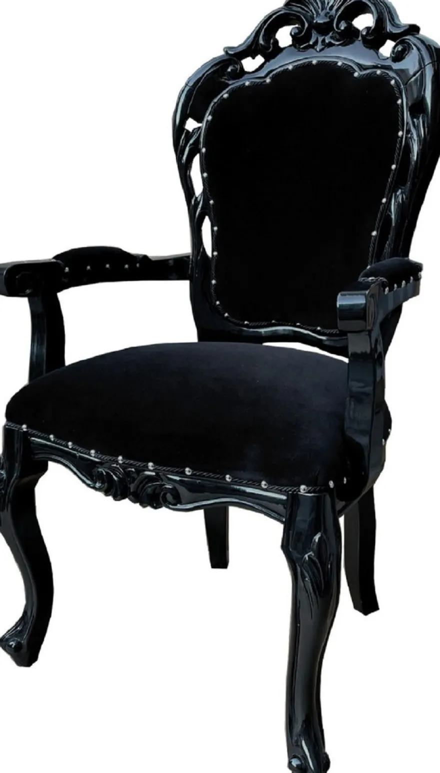 Casa Padrino Barock Esszimmerstuhl 4er Set Schwarz - Handgefertigte Antik Stil Stühle mit Armlehnen - Barock Esszimmer Möbel