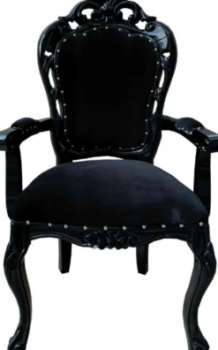 Casa Padrino Barock Esszimmerstuhl 4er Set Schwarz - Handgefertigte Antik Stil Stühle mit Armlehnen - Barock Esszimmer Möbel