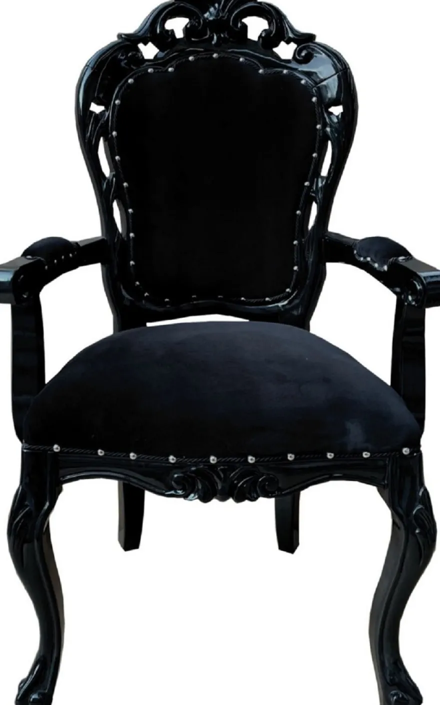Casa Padrino Barock Esszimmerstuhl 4er Set Schwarz - Handgefertigte Antik Stil Stühle mit Armlehnen - Barock Esszimmer Möbel