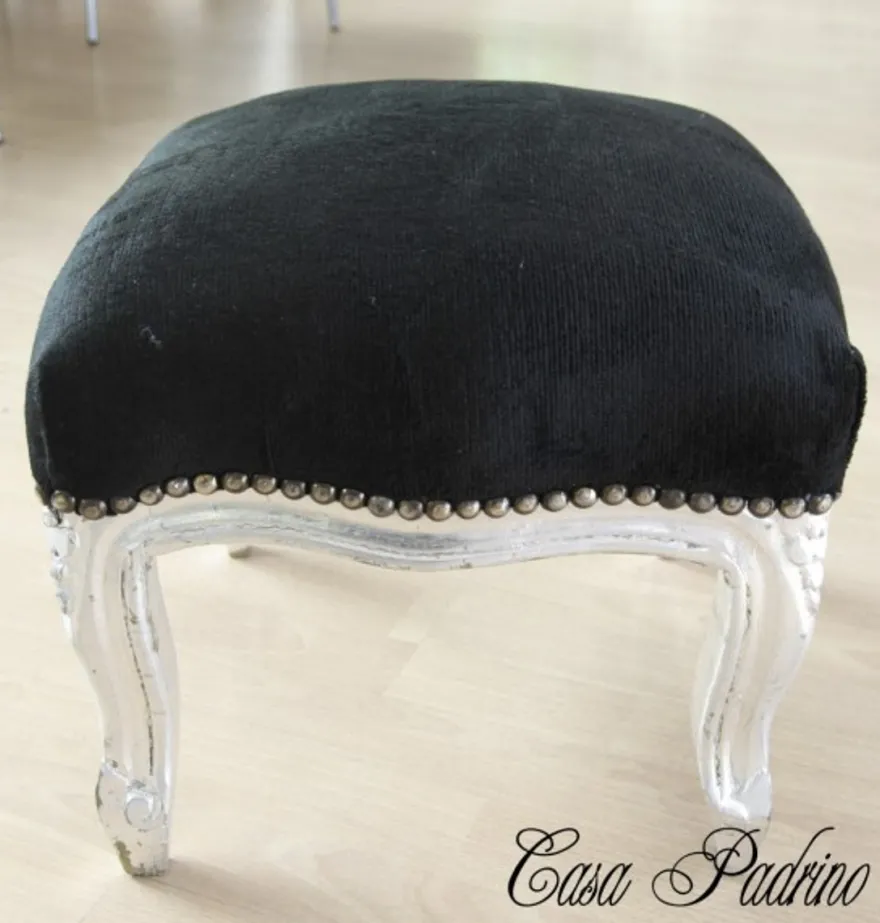Casa Padrino Barock Fußhocker Schwarz / Silber - Antik Stil Möbel - Hocker