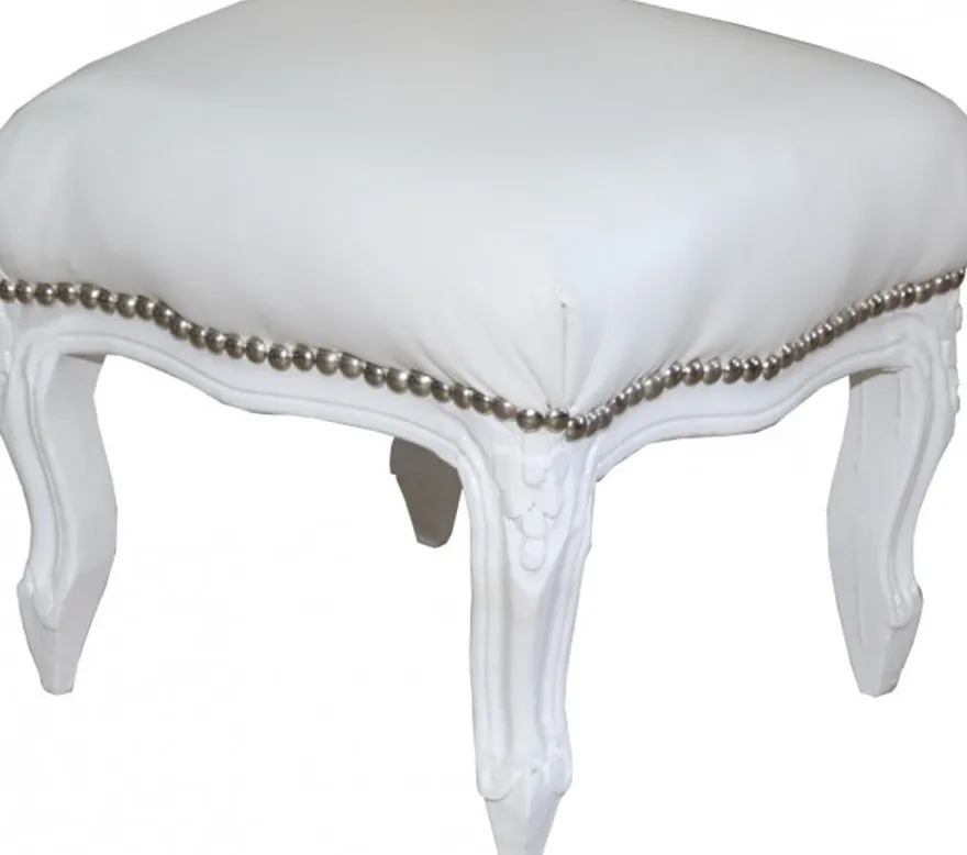 Casa Padrino Barock Fußhocker Weiß / Weiß Lederoptik - Hocker Möbel
