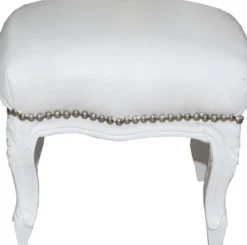 Casa Padrino Barock Fußhocker Weiß / Weiß Lederoptik - Hocker Möbel