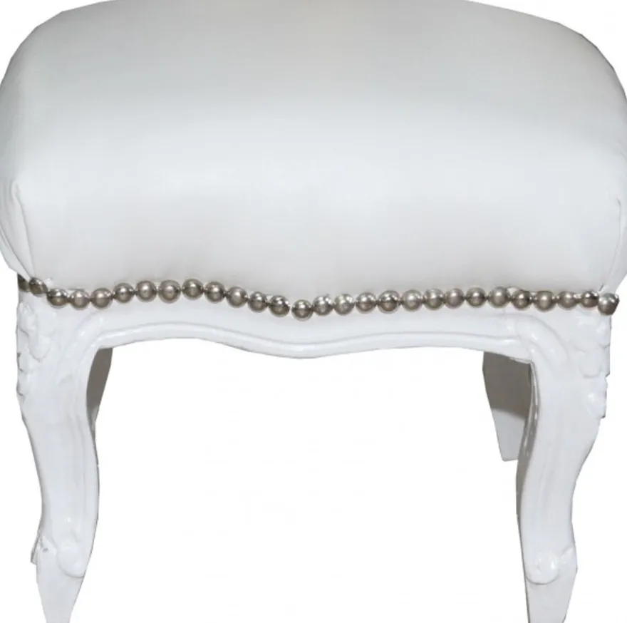 Casa Padrino Barock Fußhocker Weiß / Weiß Lederoptik - Hocker Möbel