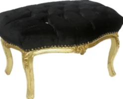 Casa Padrino Barock Fußhocker Schwarz / Gold 60 x 40 x H. 35 cm - Handgefertigter Barock Hocker mit Glitzersteinen - Barockstil Möbel