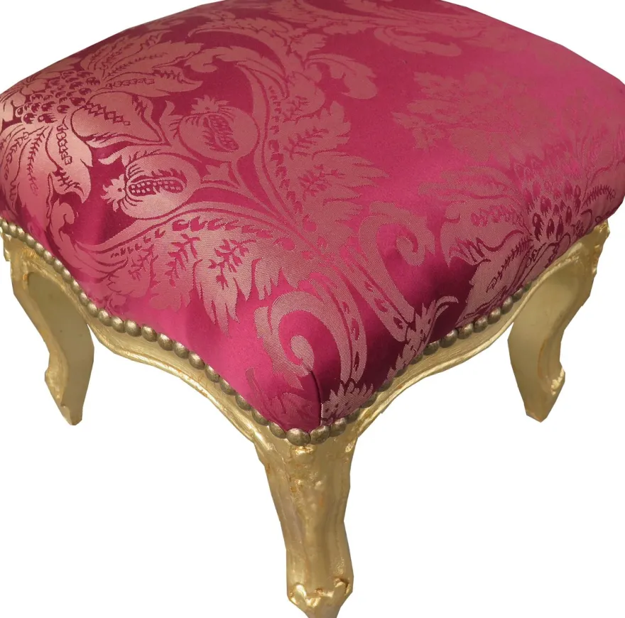 Casa Padrino Barock Fußhocker Bordeauxrot Muster / Gold Mod2 - Antik Stil Möbel - Hocker
